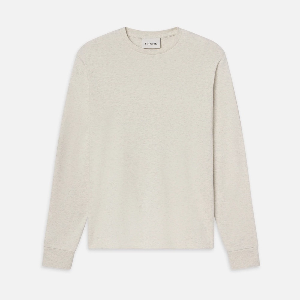 FRAME Duo Fold Long Sleeve Crew in Oatmeal Heather